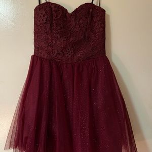Burgundy dress lace sparkly tulle